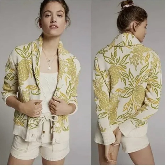 Maeve Anthropologie Sweater Womens Sz S Pineapple Print Tapestry Cardigan - Picture 2 of 10